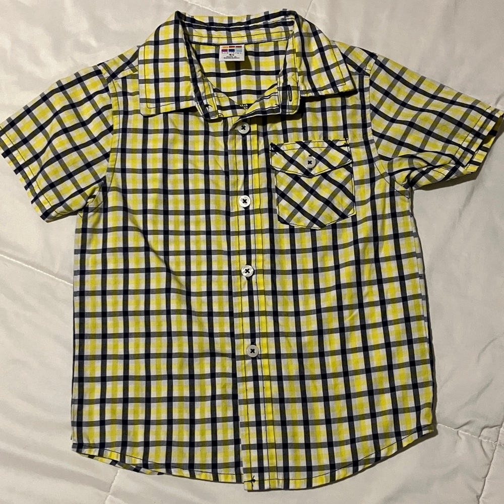 Boys 4T Healthtex Yellow and Blue Plaid Button Down Shirt